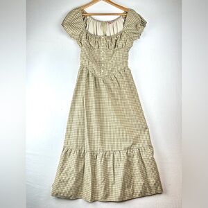 Bailey Rose Plaid Midi Dress Cottagecore Milkmaid